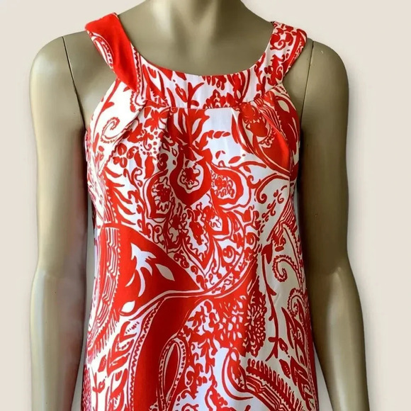 Perceptions New York Paisley Sleeveless Shift Tank Dress Stretchy Size 12 Coral - Picture 4 of 14